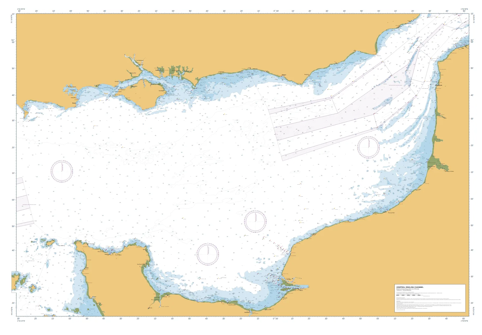 The full Central English Channel chart used in the course, from Poole and the Solent across to the French coast